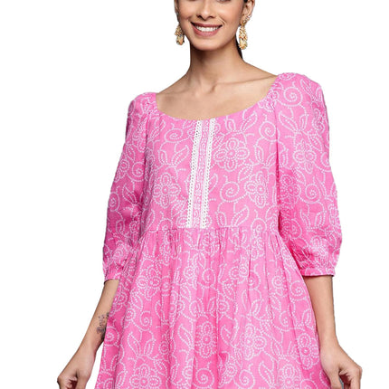Libas Women's Pure Cotton Printed A-Line Kurtis (26097_Pink 
