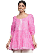 Libas Women's Pure Cotton Printed A-Line Kurtis (26097_Pink 