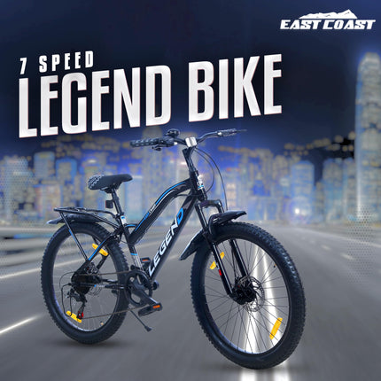 EAST COAST Legend 7 Speed Cycle/Bicycle for Kids Boys & Girls | 24T Mountain Bike/Mountain Cycle Without Carrier, 17 Inch Frame, Disc Brake Ideal for 9-15 Years (Black) - Front 
