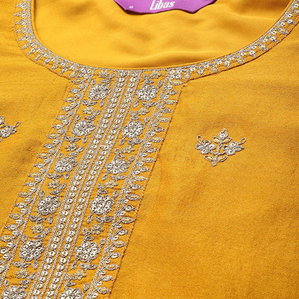 Libas Women's Silk Embellished Straight Kurta (23491O_Yellow 