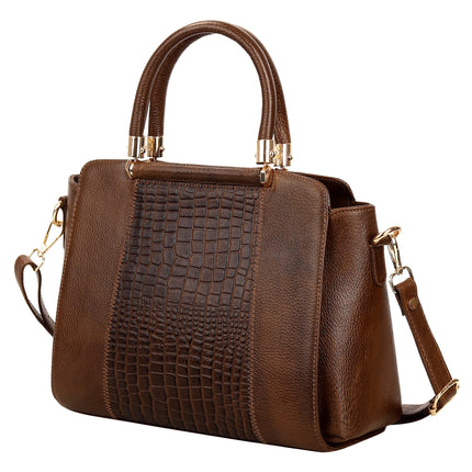 HYATT Leather Accessories Full-Grain Natural Cro Leather Top-Handle satchel Handbags & Shoulder Sling Bags For Women Office Branded Stylish Latest Size- L-13 X H-9 x W- 5.5 Inch 