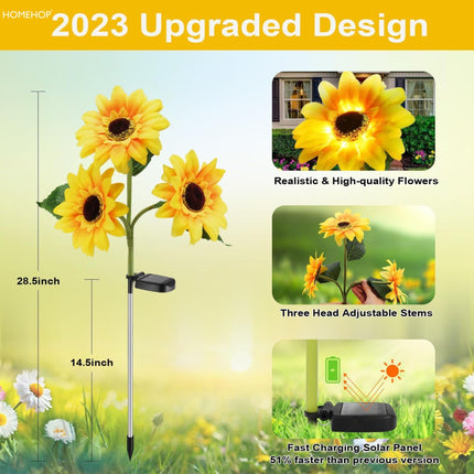Homehop Solar Light Outdoor 30 Led 3 Sunflowers in One Plant for Garden, Outdoor, Home, Pathway, Balcony, Landscape, Automatic On/Off Decorative Lamp (ABS Pack of 1) 