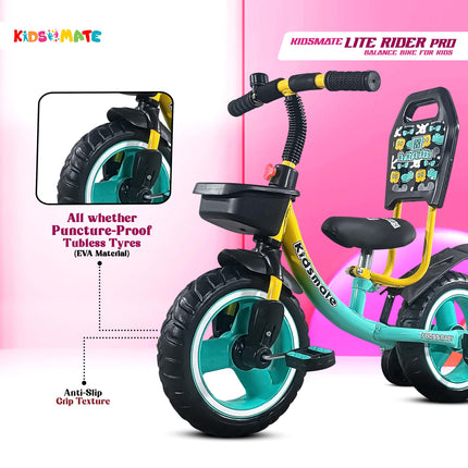 Kidsmate Lite Rider Pro Balance Cycle for Kids - Kids Cycle with Adjustable Seat & Backrest | Bell with Durable Training Wheels & EVA Tires | Baby Balance Bike Perfect for Ages 1-4Y (Sea Green) 