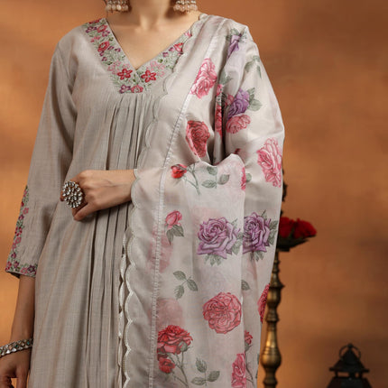 Libas Women's Silk Blend Kurta Set (27741_Beige 