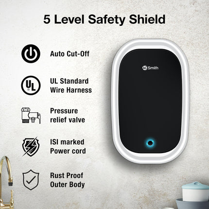 AO Smith EWS-5 White Instant Geyser 5 Litre With 3kW Express Heating | High Rise Building Bathroom & Kitchen geyser | UL Rated Wiring & Pressure Relief Valve For Ultimate Safety | 5 Year Tank Warranty 