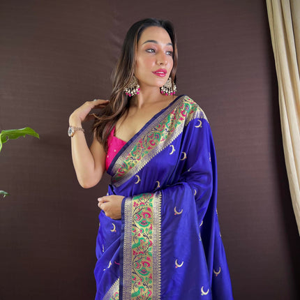 SGF11 Women's Kanjivaram Paithani Soft Silk Handloom Saree With Unstitched Blouse Piece (Violet) 