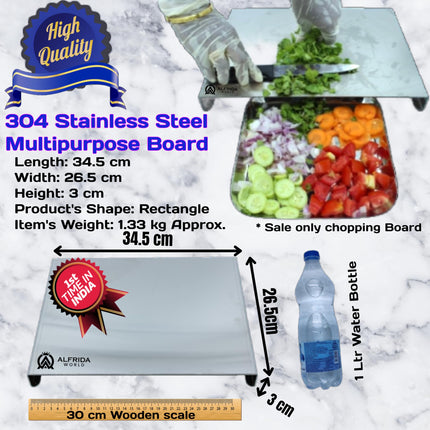 ALFRIDA WORLD Steel Chopping Board – 1st Time in India -New Launch | ISO Certified Sockist’s 304 Grade Stainless Steel Chopping Board Large | Heavy-Duty Chopping Board Steel | Life Time Warranty (L)