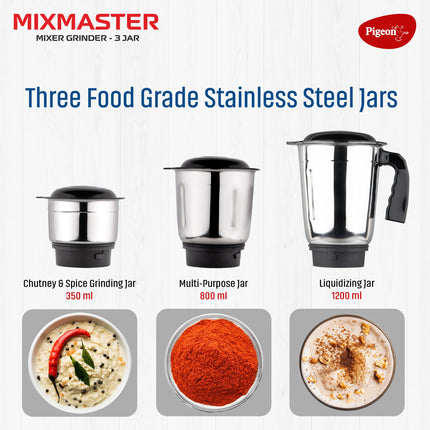 Pigeon by Stovekraft Mix Master Mixer Grinder for Kitchen | 500 Watts | 3 MultiPurpose Jars for Juicing | Chutney Making | Dry Grinding | Wet Grinding | Mincing | Blender|Mixer | 2Year Warranty 