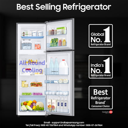 Samsung 256L 3 Star Digital Inverter Frost-Free Double Door Refrigerator Appliance (RT30C3433S9/HL,Refined Inox) 