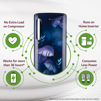 LG 185 L, 5 Star, Smart Inverter Compressor, Direct Cool Single Door Refrigerator (GL-D201ABIU.BBIZEBN, Blue ILAN, Moist N Fresh, Auto Smart Connect & Base Stand Drawer) 