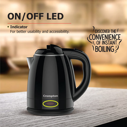 Crompton ActivHot Electric Kettle | 1.2 Litres | Cool Touch | Black 