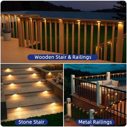APONUO Solar Deck Lights 16 Pcs, Solar Step Lights Outdoor Waterproof Led Solar Fence Lamp for Patio, Stairs,Garden Pathway, Step and Fences(Warm White) 