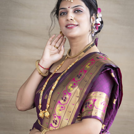 SGF11 Women's Kanjivaram Paithani Silk Sarees With Unstitched Blouse Piece (Wine) 