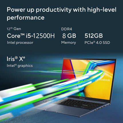 ASUS Vivobook 15, Intel Core i5-12500H 12th Gen,Thin and Light Laptop,15.6" (39.62 cm) FHD, (8GB RAM/512GB/Windows11/Office 2021/Blue/1.7 kg), X1502ZA-EJ523WS 