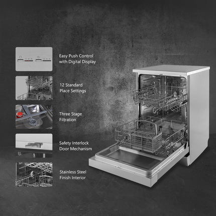 KAFF Centra 12 Place Settings Free Standing Dishwasher with Digital Display, 3 Stage Filtration (DW Centra 60, Silver) 