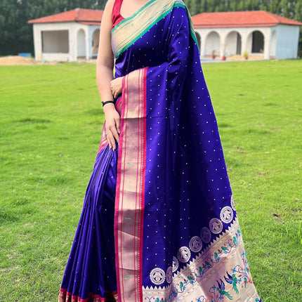 SGF11 Women's Paithani Soft Lichi Silk Kanjivaram Sarees With Blouse Piece (Royal Blue) 