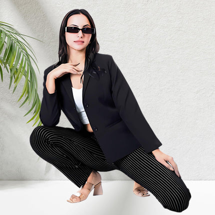 Casual & Formal Single-Breasted Blazer Regular Fit Stylish Blazer for Womens (in, Alpha, 2XL, Regular, Black) 