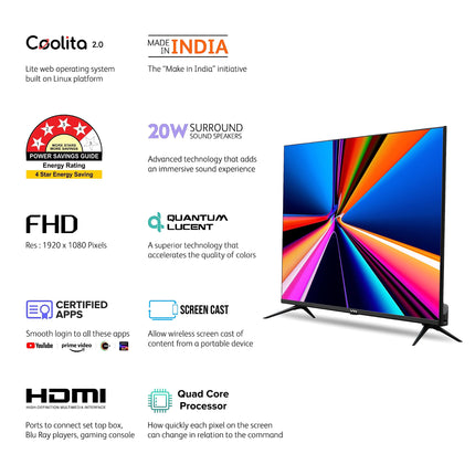 VW 109 cm (43 inches) Linux Series Frameless Full HD Smart LED TV VW43S1 (Black) 