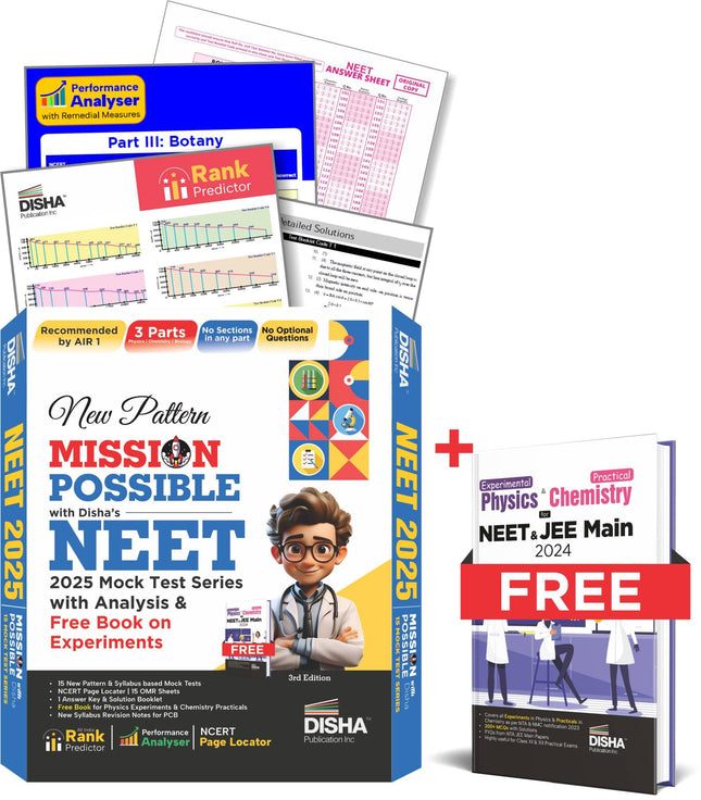 New Pattern Mission Possible with Disha's 15 NEET 2025 Mock Test Series with Free Book on Experiments 3nd Edition | Rank Predictor, 15 Test Booklets, OMR Sheets, NCERT Locater & Solutions 