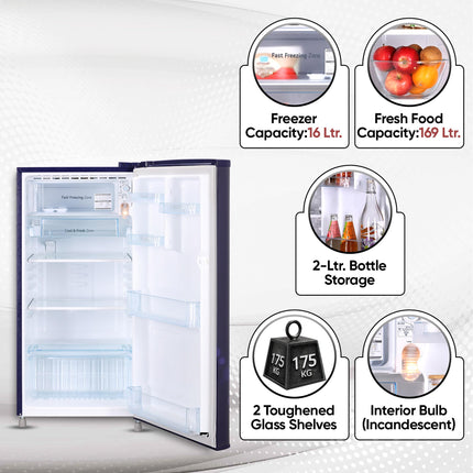 LG 185 L, 4 Star, Smart Inverter, Direct-Cool Single Door Refrigerator (GL-B199OBEY, Blue Euphoria, Smart Connect & Fast Ice Making) 