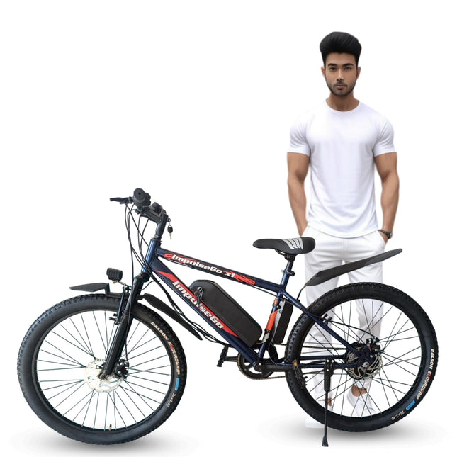 ImpulseGo X1 Mountain Electric Cycle with 7.8Ah Removable Battery, Dual Disc, Front Suspension, 36V 250W BLDC Motor, Quick Acceleration, 2 Years Battery Warranty 90% Assembled (Blue) 