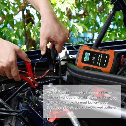 PESOMA Fully Automatic Car Battery Charger 5A 12V, Battery Charger for Car, Bike & Maintainer- EU Plug for Battery Including Calcium Batteries-LED with Flickering Tinted Glass Controller Pack of 1 