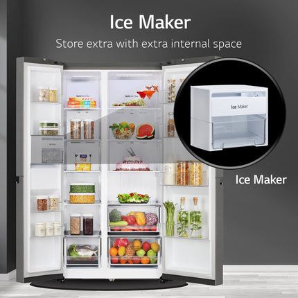 LG 655 L Frost-Free Smart Inverter Double Door Side-By-Side Refrigerator (GL-B257HDSY, Dazzle Steel, Express Freeze | Multi Air-Flow) 