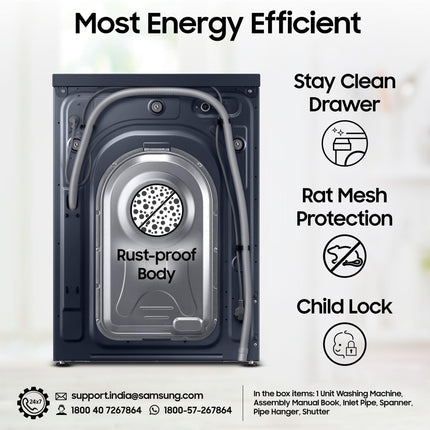 Samsung 12 kg, 5star, AI Control, Super Speed, Wi-Fi, Hygiene Steam with Inbuilt Heater, Digital Inverter, Fully-Automatic Front Load Washing Machine (WW12DG6B24ASTL, Navy) 