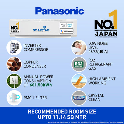 Panasonic 1 Ton 4 Star Wi-Fi Inverter Smart Split AC (Copper Condenser, 7 in 1 Convertible with True AI Mode, 4 Way Swing, PM 0.1 Air Purification Filter, CS/CU-NU12ZKY4W, 2024 Model, White) 