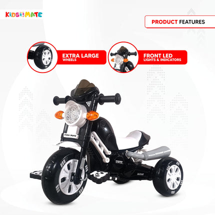 Kidsmate Turbo Bike Pedal Tricycle for Kids | Musical Horn & Lights | Ages 3-6 | Black-White 