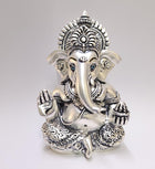 Gold Art India 999 Matte Silver Plated Antique Mukut Ganesha - 3.5