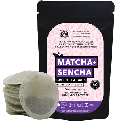 The Tea Trove Japanese Matcha Green Tea Bags-40 Eco-Friendly Matcha Tea + Sencha Green Tea Bag In Resealable Pouch,0.06 Kg