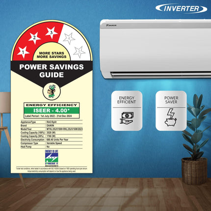 Daikin 1 Ton 3 Star Inverter Split AC (Copper, PM 2.5 Filter, 2024 Model, MTKL35UV16, White) 