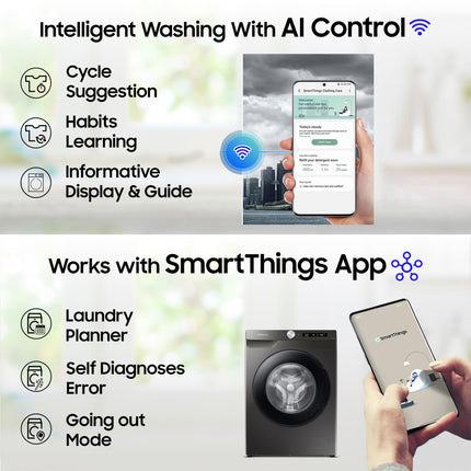 Samsung 8 Kg 5 Star Eco Bubble Technology, AI Control & Wi-Fi, Fully-Automatic Front Loading Washing Machine Appliance (WW80T504DAN1TL, Digital Inverter, In-Built Heater, Inox) 