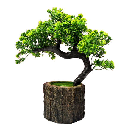 Dekorly Plastic Small Artificial Plant Bonsai Tree Fake Plant Potted House Plants Japanese Pine Bonsai Plant Faux Bonsai For Home Indoor Decoration Office(Wooden Potted Plants,Design-H) 