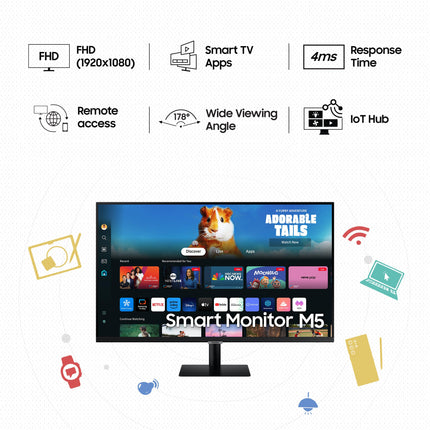 Samsung 32-Inch(80cm) M5 FHD Smart Monitor, Mouse & Keyboard Control, OTT Apps, IoT Hub, Office 365, Workout Tracker, Multiple Ports, Speakers, Remote, Bluetooth (LS32DM500EWXXL, Black) 