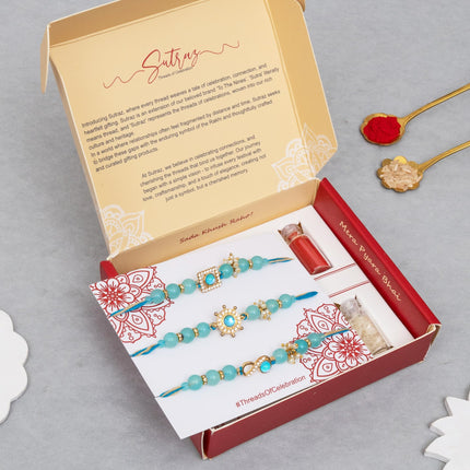 To The Nines Mens Rakhi For Brother - Pack Of 3 Rakhi With Tilak Material And Greeting Card 