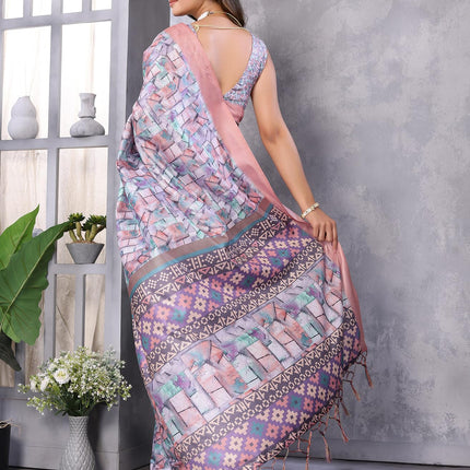Priyashi Women Mysore Silk Art Silk Cotton Blend Printed Bollywood Saree With Blouse |saree for Women | silk saree | New Sari | Latest Saree_AZ-PY-P1-PUSHPA 09 