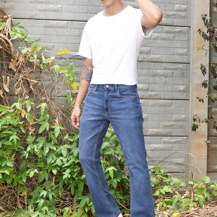 Thomas Scott Men's Mid-Rise Clean Look Boot Cut Jeans (TSJ217_Mid Indigo, 32) 