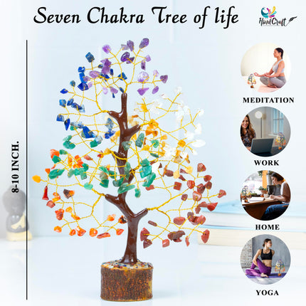 HindCraft Chakra Tree for Positive Energy - Crystal & Healing Stones Feng Shui Seven Chakra Tree of Life Decor - Perfect Rakhi Gift for Brothers & Sisters - 7 Chakra Tree, 200 Beads, 8-10" 