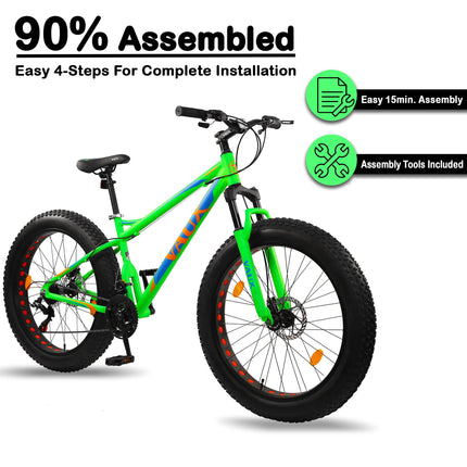 Vaux Joggers Fat Bike Cycle for Men with 21 Speed Gear & Aluminum Alloy Frame, Big Tyre Cycle for Boys 15 Years with 26x4.0inch Tyres, Lockout Front Suspension Fork & Double Disc Brakes(Green) 
