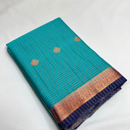 PRISCILLA SECRET Women's Mysore Grape Silk saree with unstitched Blouse (Cyan) 