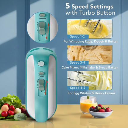 AGARO Regency Hand Mixer, Hand Mixer Blender, Detachable Beaters & Whisker/Dough Hooks, 300W, 5 Speed Settings 