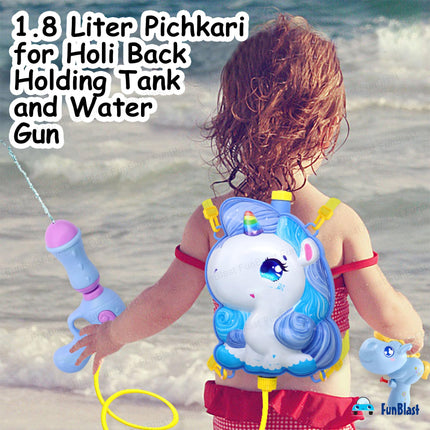 FunBlast Holi Pichkari Water Gun for Kids Boy Girl – Unicorn Theme Water Gun, Powerful High Pressure Tank Spray, Pichkari for Holi Back Holding Tank and Water Gun Kids (1.8 Liter) 