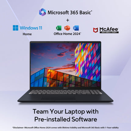 ASUS Vivobook 16, Snapdragon X, 16GB RAM, 512GB SSD, FHD+ 16", Windows 11, Office Home 2024, Quiet Blue, 1.88kg, X1607QA-MB049WS, Qualcomm Adreno iGPU, 45TOPS, M365 Basic (1Year)* Laptop 