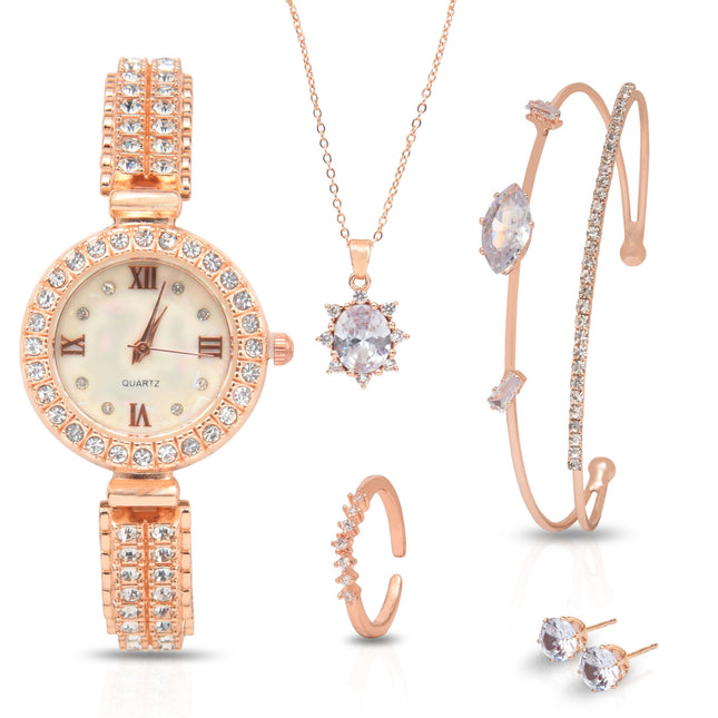 BAREPEPE Rose Gold Watch Gift Set For Women/Girls with Jewellery - Gift for Wife, Sister, Mother, Girlfriend, Valentines Day, Rakshabhandhan/Rakhi