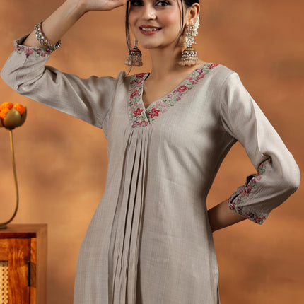 Libas Women's Silk Blend Kurta Set (27741_Beige 