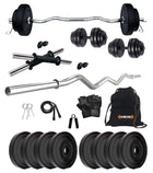 Kore PVC 16 Kg Home Gym Set With One 3 Ft Curl And One Pair Dumbbell Rods With Gym Accessories, Black 