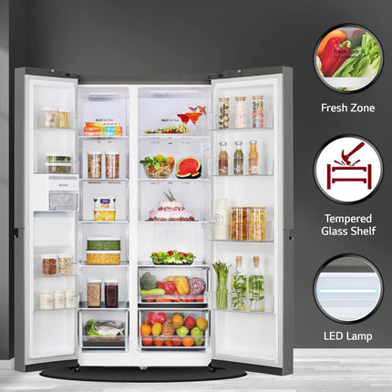 LG 655 L Frost-Free Smart Inverter Double Door Side-By-Side Refrigerator (GL-B257HDSY, Dazzle Steel, Express Freeze | Multi Air-Flow) 