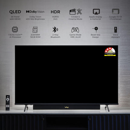 Vu 164cm (65 inches) Vibe Series 4K QLED Smart Google TV 65VIBE-DV 